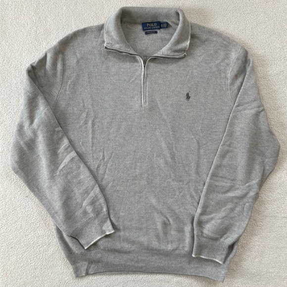 Polo Ralph Lauren Quarter Zip Sweater Mens XL Grey Pima Cotton Pullover Mesh